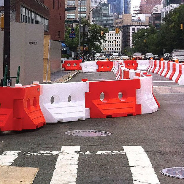 Busy-intersections-water-filled-barriers