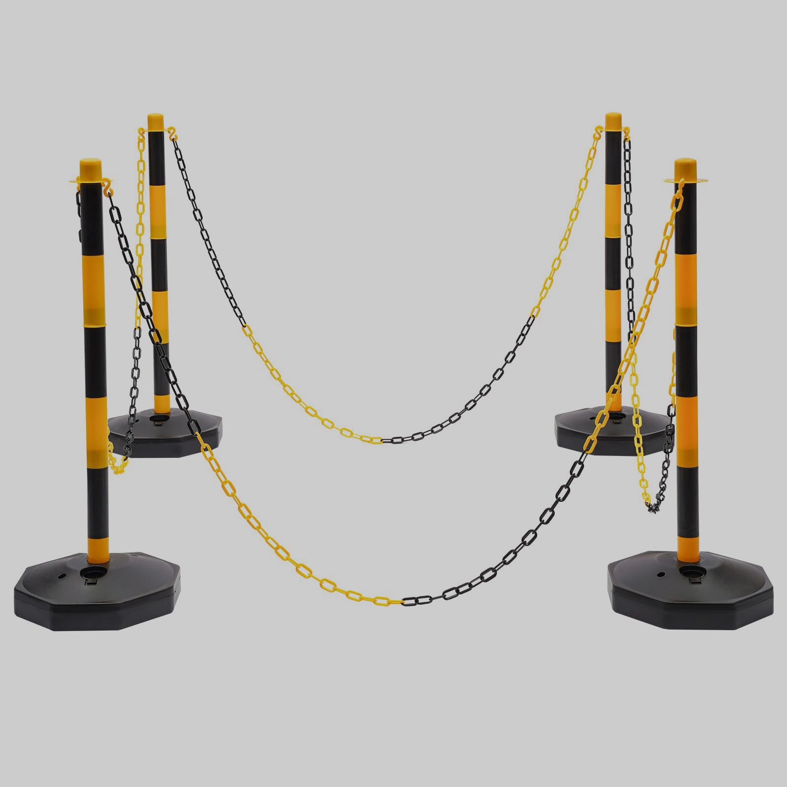 traffic delineator post with plastic chains