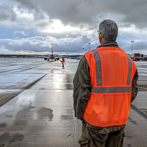 airport worker in safety vest