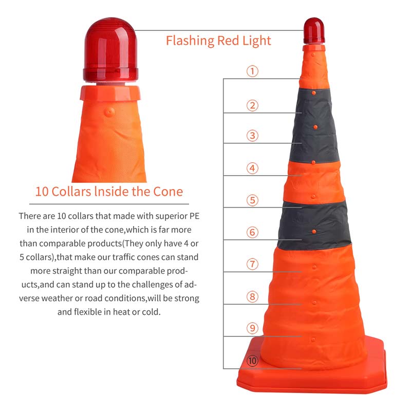 cône de signalisation pliable avec mini lampe torche LED