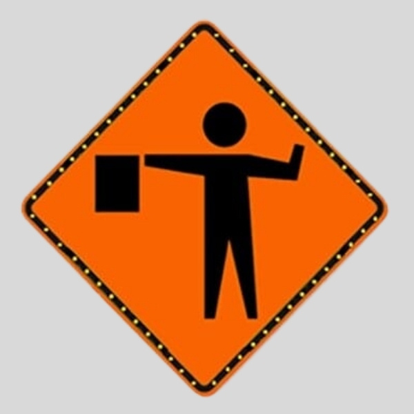 Flashing Solar Flagger Ahead Sign