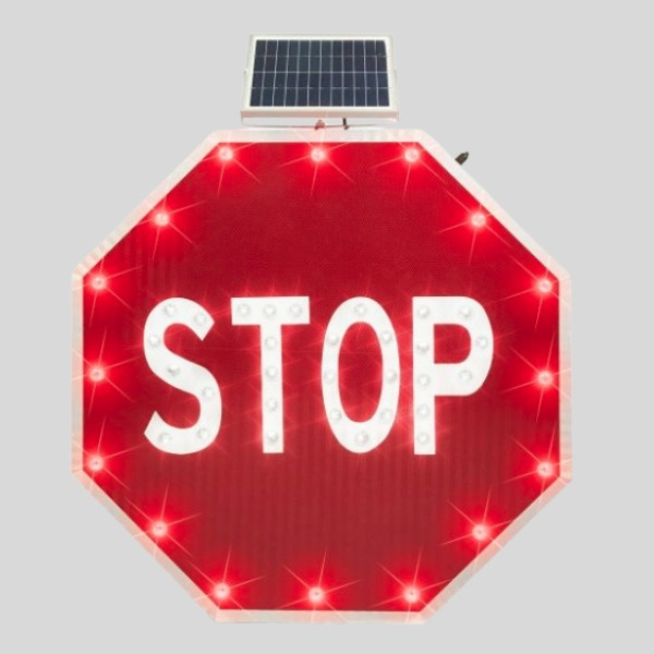 Flashing Solar Stop Traffic Sign