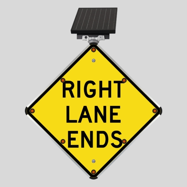 Solar LED Right Lane Ends Sign