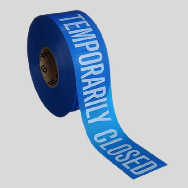 Blue Temporarily Closed Barricade Tape