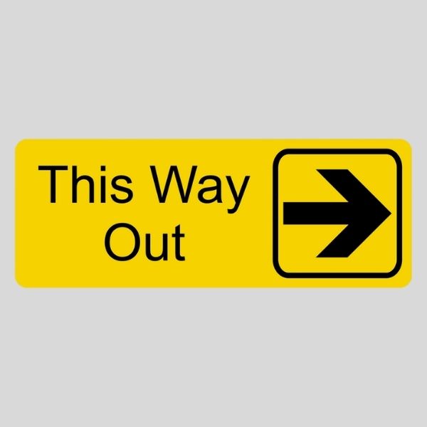 Yellow This Way Out Sign