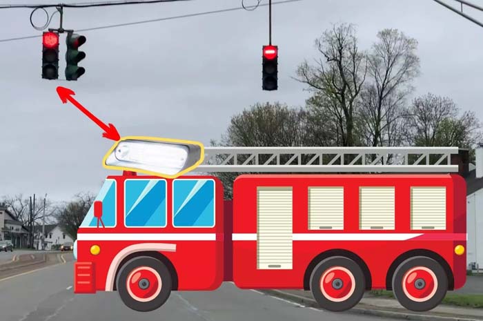 Caminhão de bombeiros com semáforo