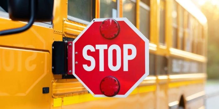 Ônibus escolar com sinal de pare