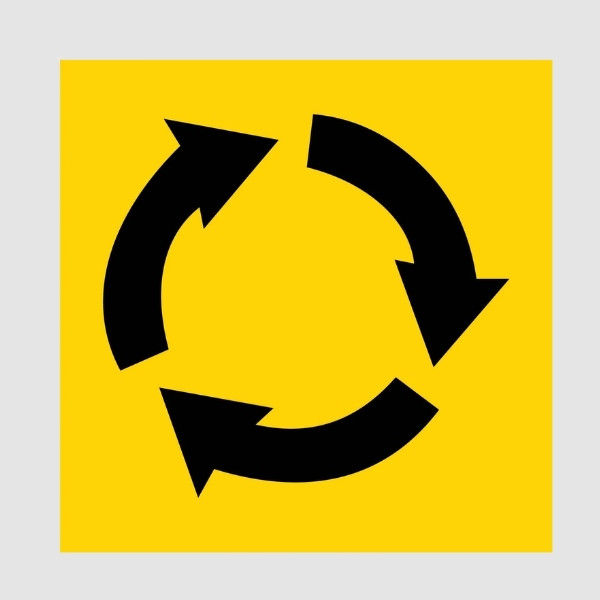 Roundabout Ahead Yellow Multi Message Sign