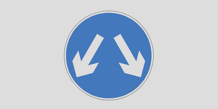 Blue Road Sign With 2 White Arrows