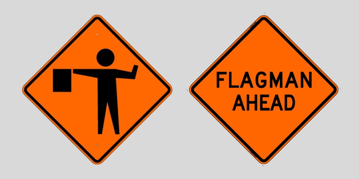 Flagman Ahead Sign